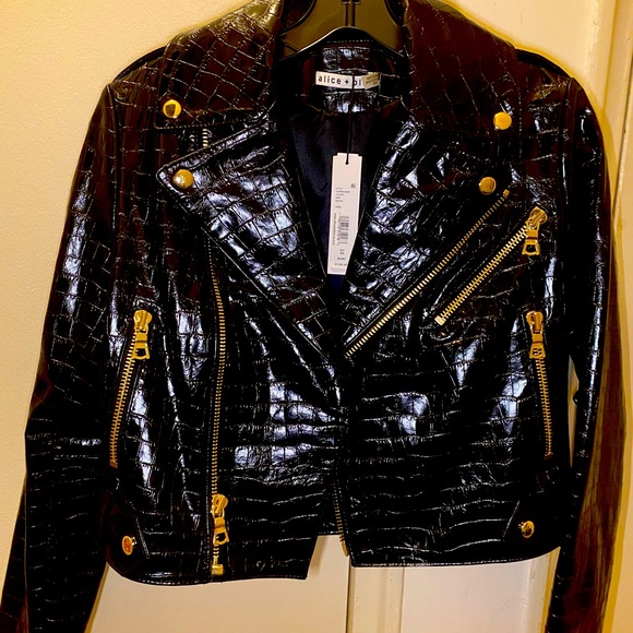 Alice + Olivia | Jackets & Coats | Alice And Olivia Black Crock Leather ...